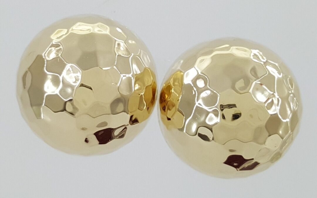 14k Yellow Gold Half Ball Stud Earrings Hammered 18 mm Wide 4.5 Grams