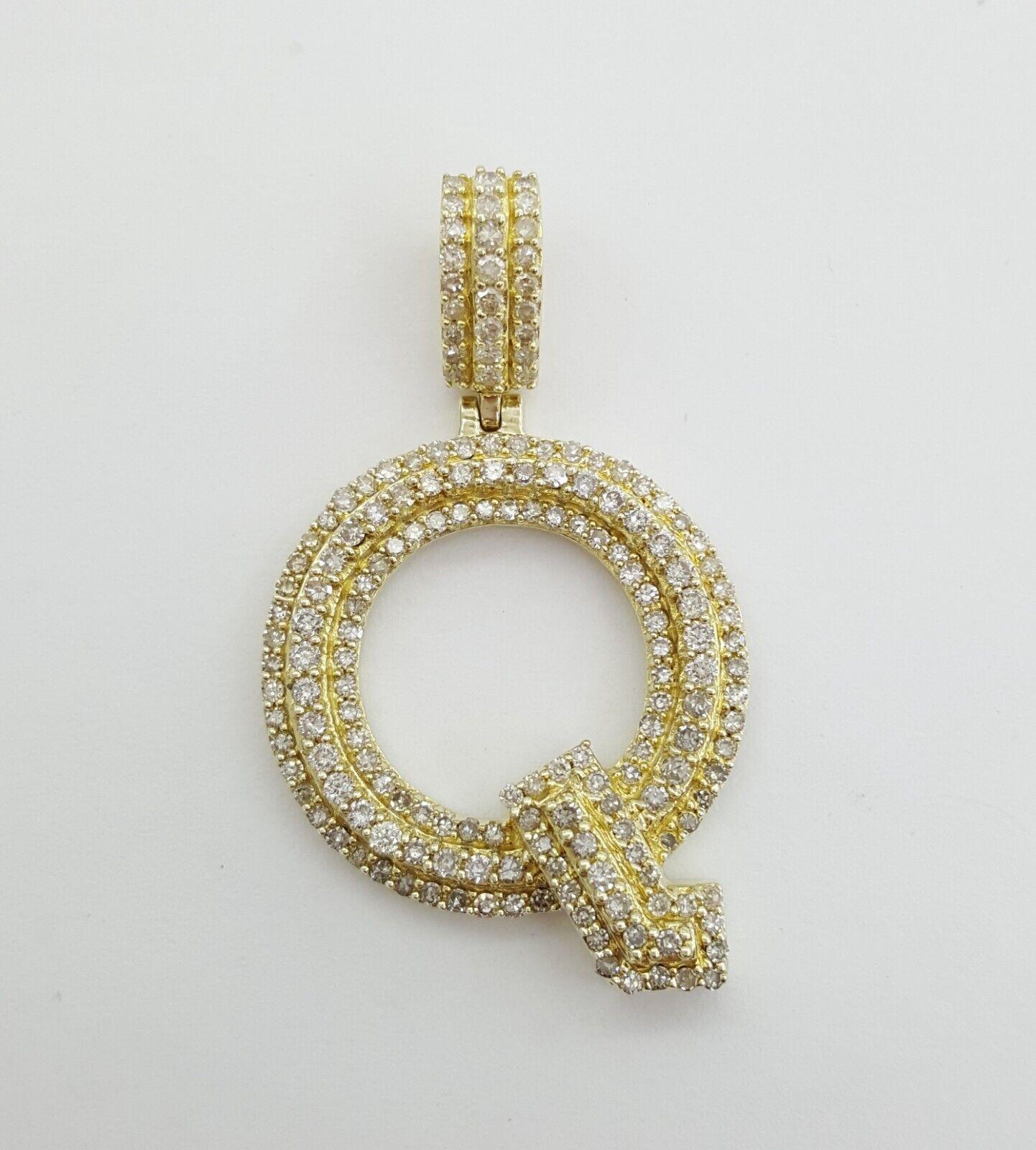 1 ct Round Cut Pave Diamond Letter "Q" Initial Pendant 10k Yellow Gold 4.9 Grams