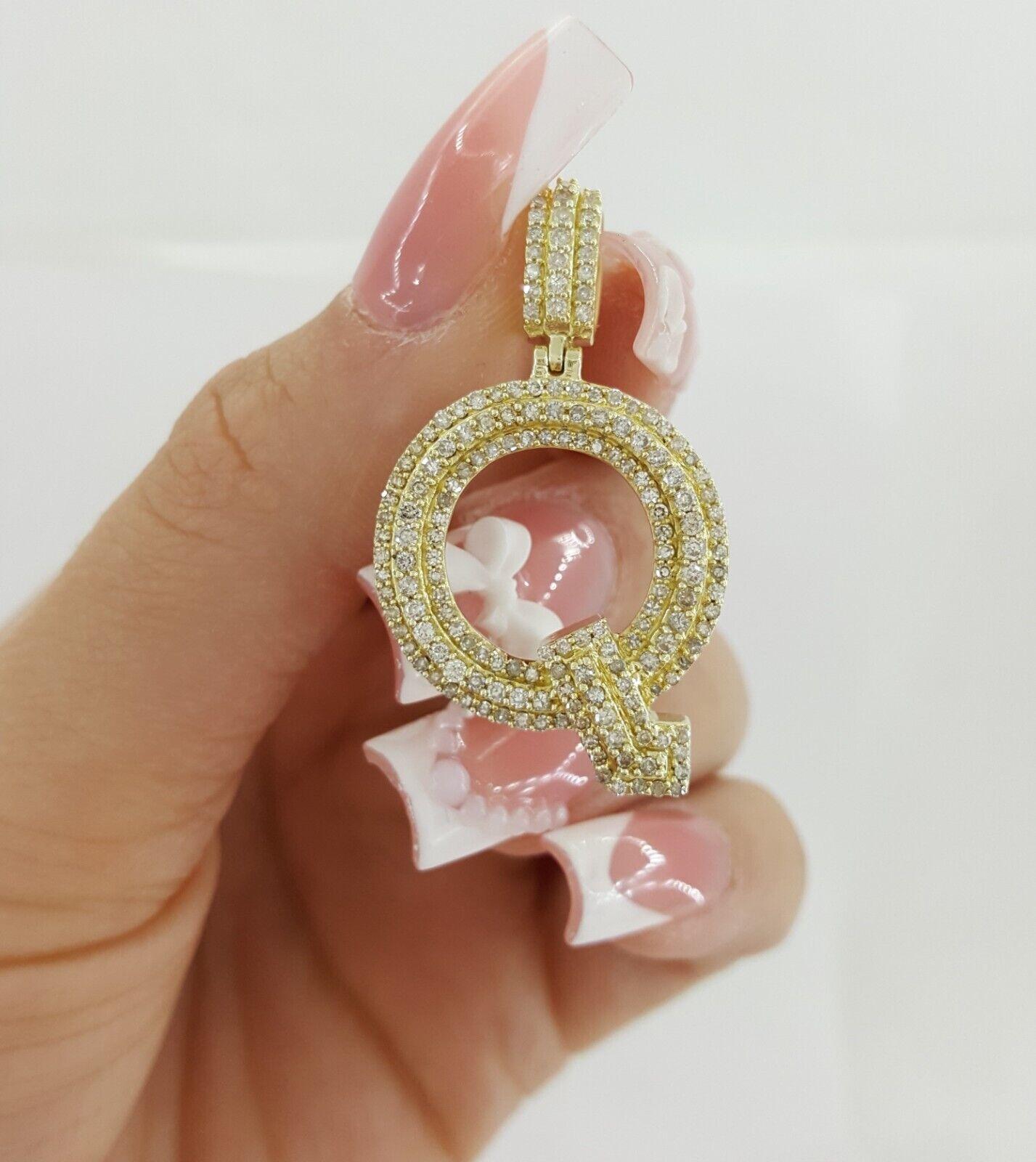 1 ct Round Cut Pave Diamond Letter "Q" Initial Pendant 10k Yellow Gold 4.9 Grams