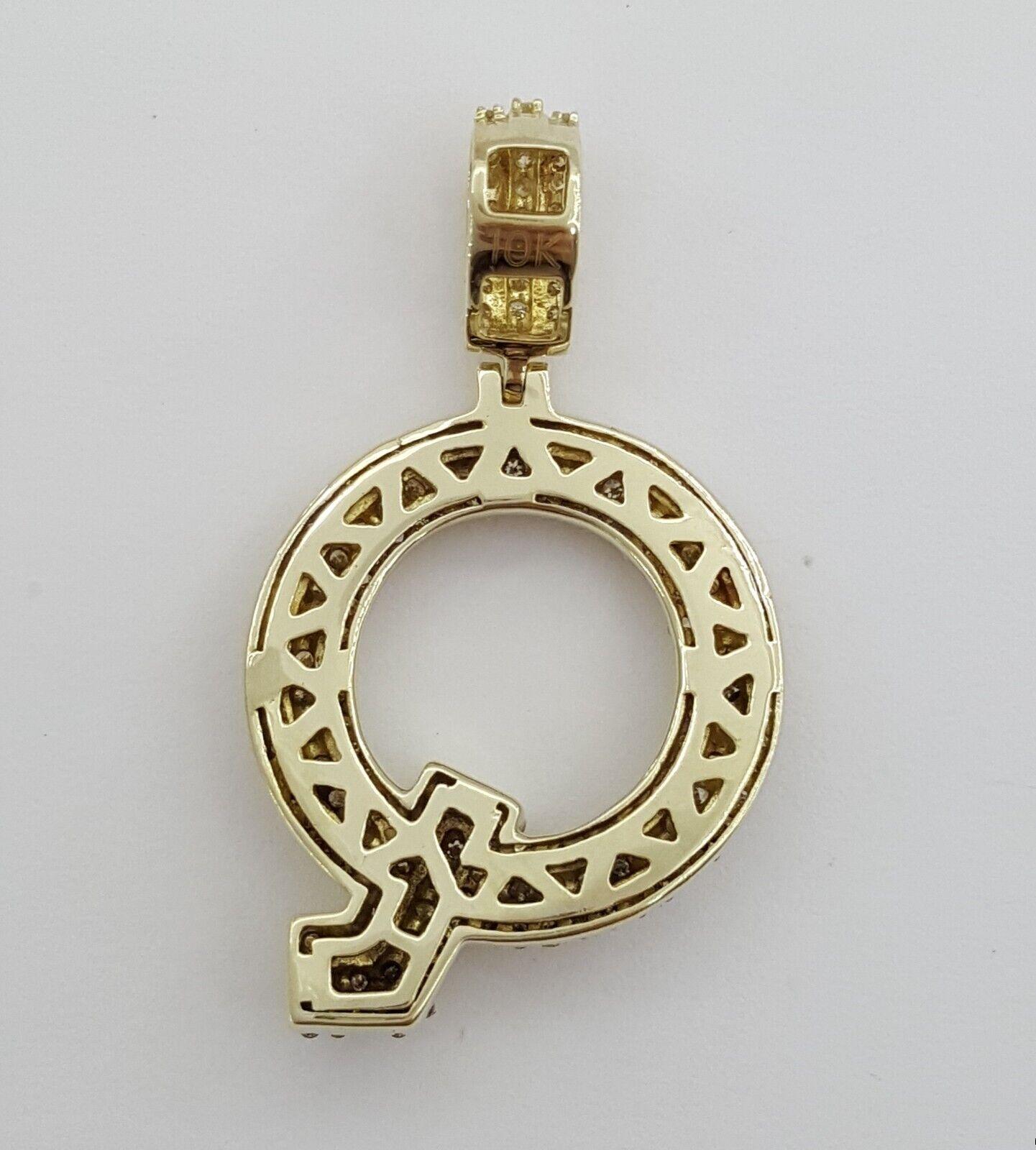 1 ct Round Cut Pave Diamond Letter "Q" Initial Pendant 10k Yellow Gold 4.9 Grams