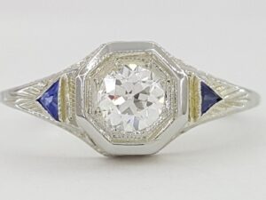 Antique Art Deco Old European Cut Diamond 0.32 ct Engagement Ring 14K White Gold