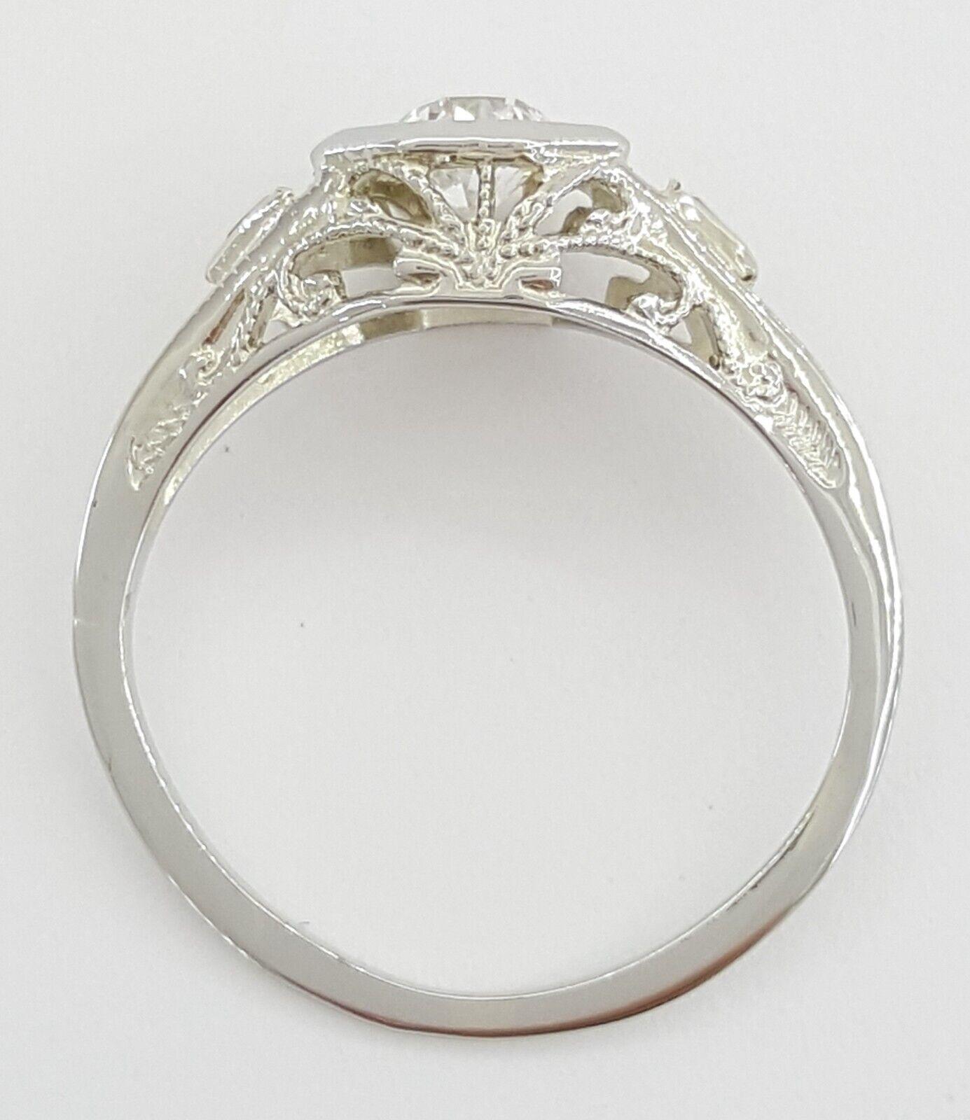 Antique Art Deco Old European Cut Diamond 0.32 ct Engagement Ring 14K White Gold