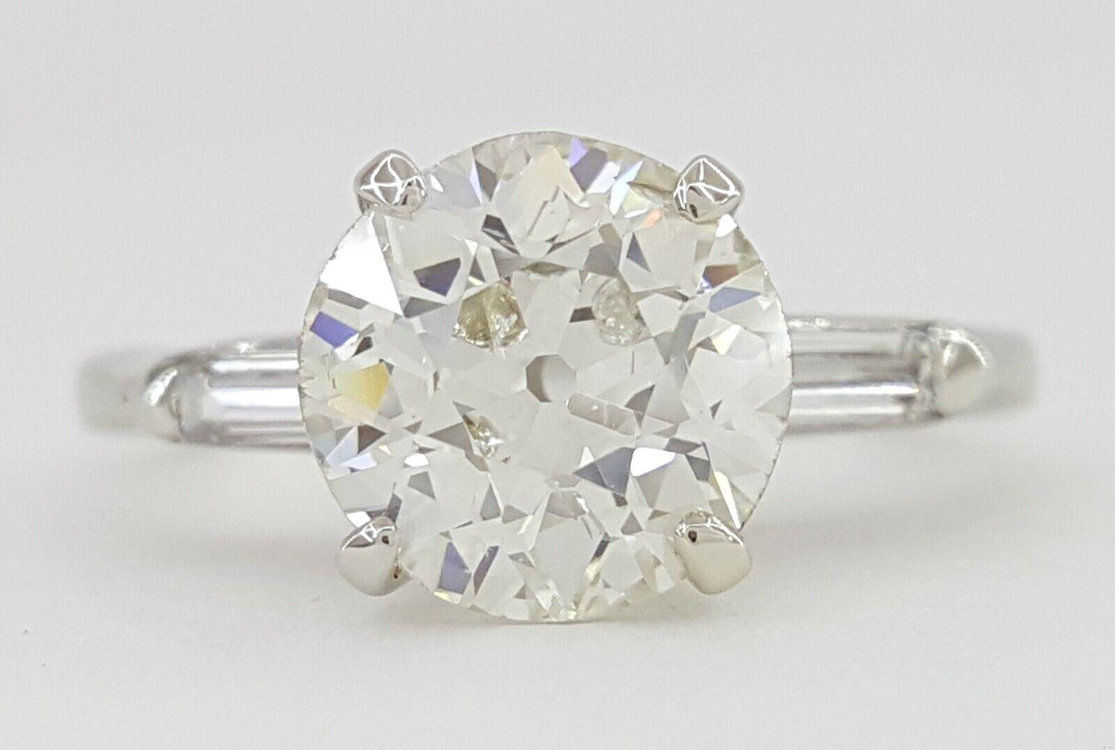 Antique Old European Cut Diamond Engagement Ring 3-Stone 1.66 ct 14K White Gold