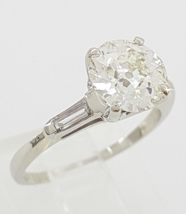 Antique Old European Cut Diamond Engagement Ring 3-Stone 1.66 ct 14K White Gold