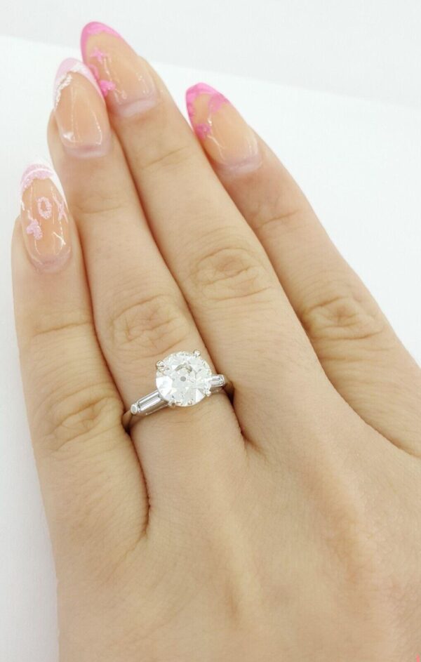 Antique Old European Cut Diamond Engagement Ring 3-Stone 1.66 ct 14K White Gold