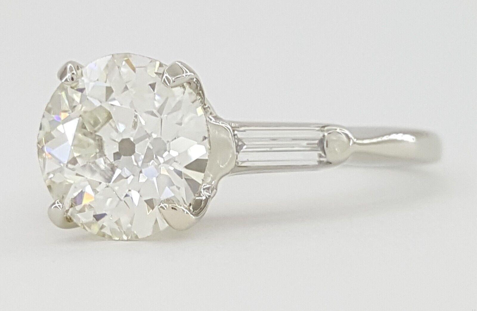 Antique Old European Cut Diamond Engagement Ring 3-Stone 1.66 ct 14K White Gold