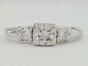 Antique Vintage Plat & 14k Round Transition Cut Diamond Engagement Ring 0.7 ct