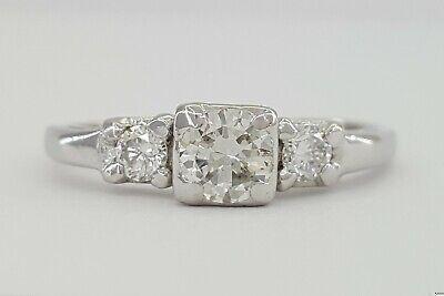 Antique Vintage Plat & 14k Round Transition Cut Diamond Engagement Ring 0.7 ct