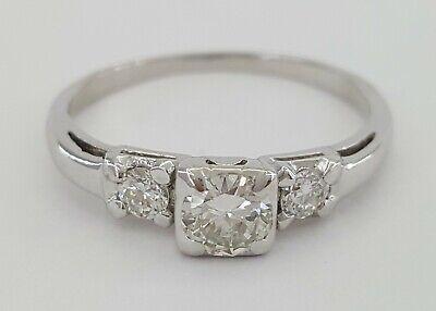 Antique Vintage Plat & 14k Round Transition Cut Diamond Engagement Ring 0.7 ct