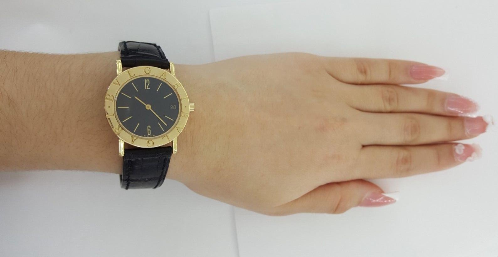 Bulgari Bvlgari 18K Yellow Gold 30mm Quartz Swiss Watch Ref BB 30 GL Leather