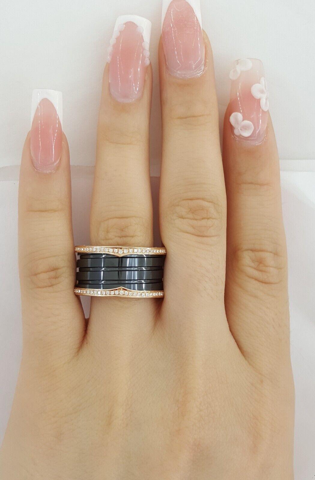 Bvlgari Bulgari B.Zero1 Diamond Black Ceramic 18k Rose Gold Four-Band Ring 6.9K