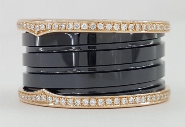 Bvlgari Bulgari B.Zero1 Diamond Black Ceramic 18k Rose Gold Four-Band Ring 6.9K