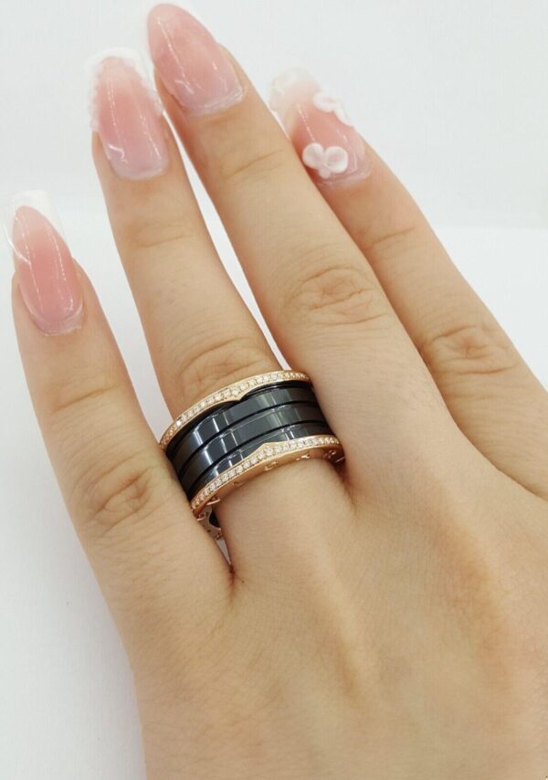 Bvlgari Bulgari B.Zero1 Diamond Black Ceramic 18k Rose Gold Four-Band Ring 6.9K