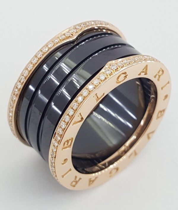 Bvlgari Bulgari B.Zero1 Diamond Black Ceramic 18k Rose Gold Four-Band Ring 6.9K