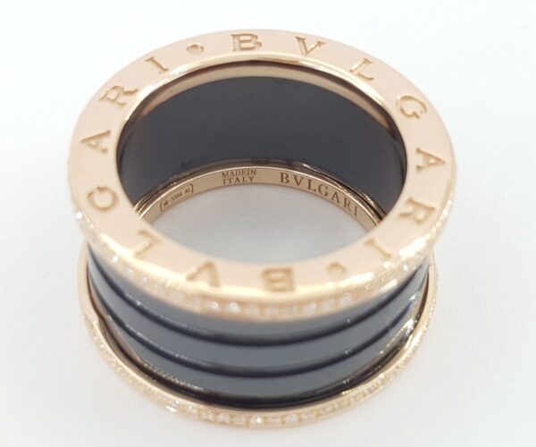 Bvlgari Bulgari B.Zero1 Diamond Black Ceramic 18k Rose Gold Four-Band Ring 6.9K