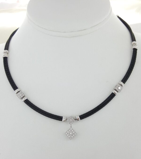 Charriol Diamond Wire Necklace 0.45 ct 18K White Gold & Steel Retail 3,080