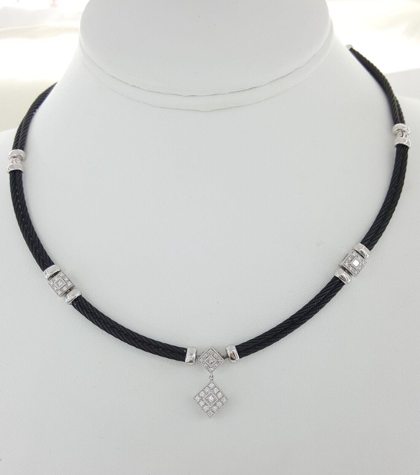 Charriol Diamond Wire Necklace 0.45 ct 18K White Gold & Steel Retail 3,080