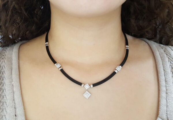 Charriol Diamond Wire Necklace 0.45 ct 18K White Gold & Steel Retail 3,080