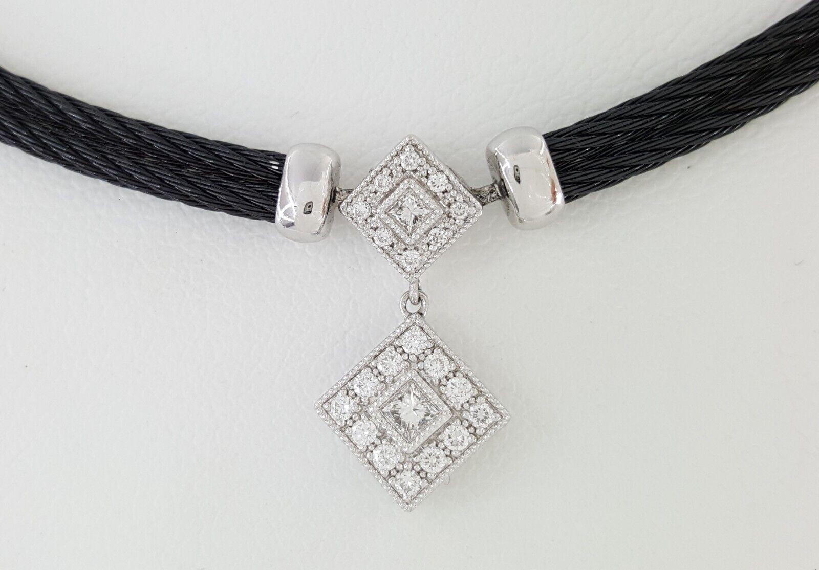 Charriol Diamond Wire Necklace 0.45 ct 18K White Gold & Steel Retail 3,080
