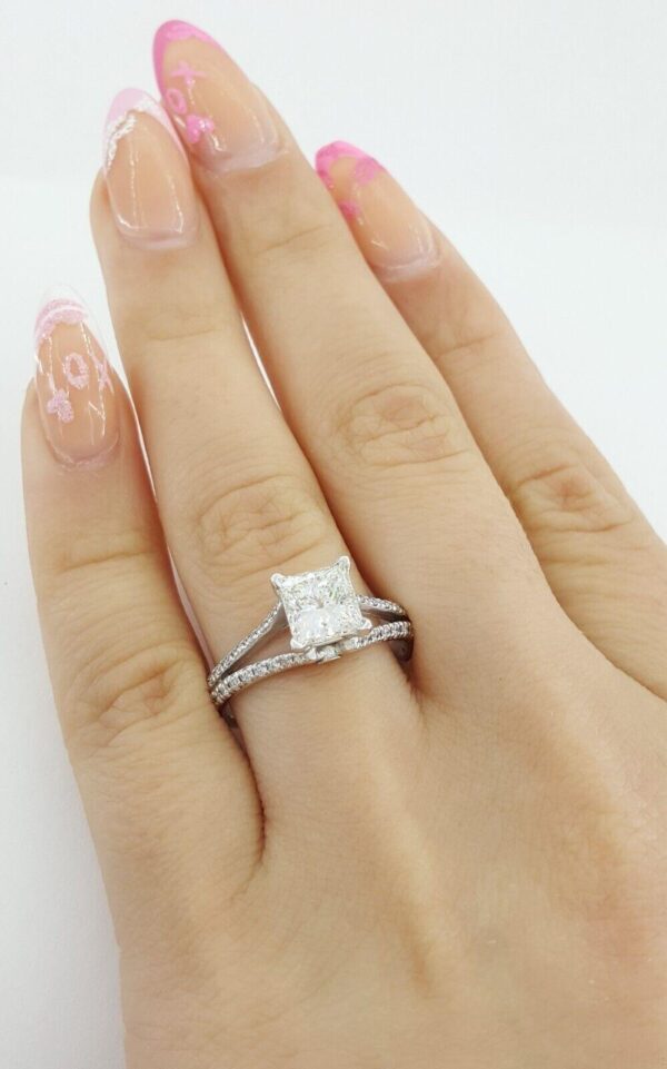 De Beers Forevermark Princess Diamond Split Shank Engagement Ring 1.59 ct 18k