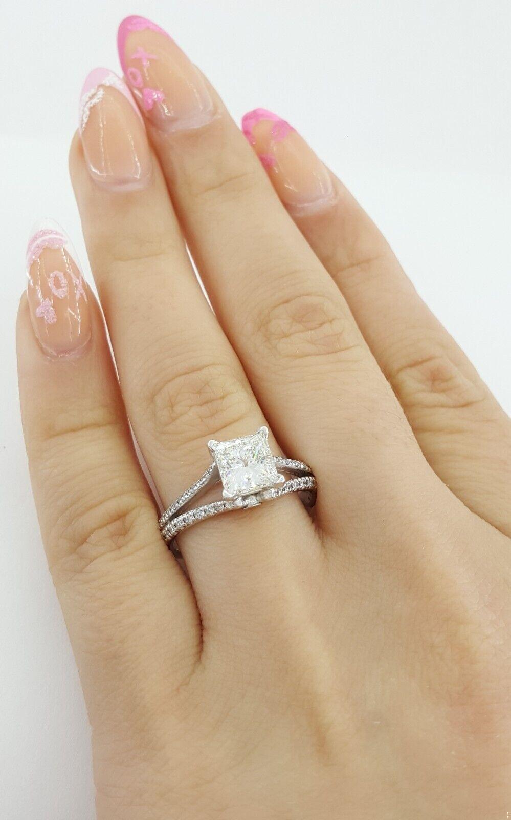 De Beers Forevermark Princess Diamond Split Shank Engagement Ring 1.59 ct 18k