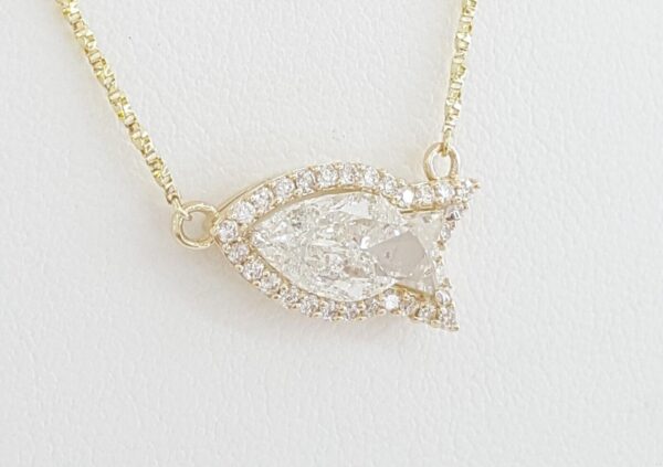 Fish Cut Diamond Halo Necklace GIA 1.85 ct 14K Yellow Gold Retail 13,500