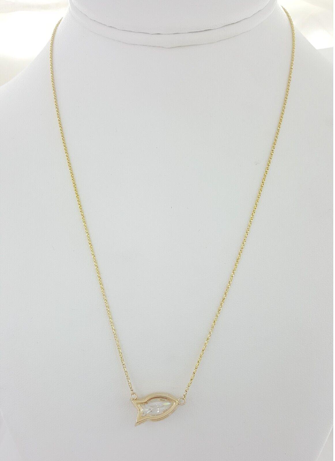 Fish Cut Diamond Halo Necklace GIA 1.85 ct 14K Yellow Gold Retail 13,500