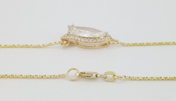 Fish Cut Diamond Halo Necklace GIA 1.85 ct 14K Yellow Gold Retail 13,500