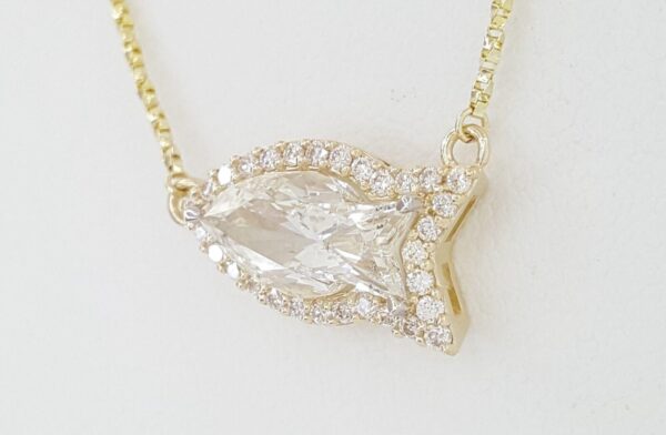 Fish Cut Diamond Halo Necklace GIA 1.85 ct 14K Yellow Gold Retail 13,500