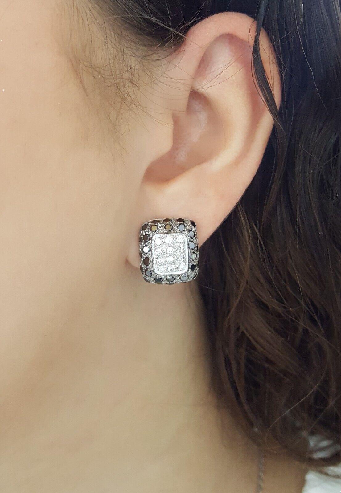 Monte Carlo Black & White Round Diamond Pave Earrings 2.5 ct 18k White Gold