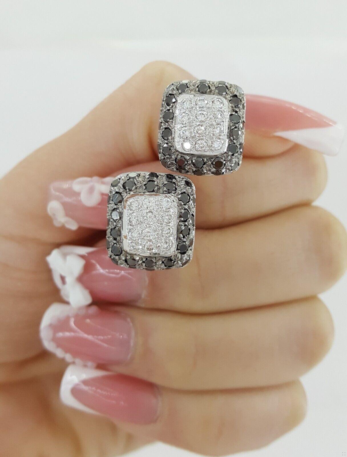 Monte Carlo Black & White Round Diamond Pave Earrings 2.5 ct 18k White Gold