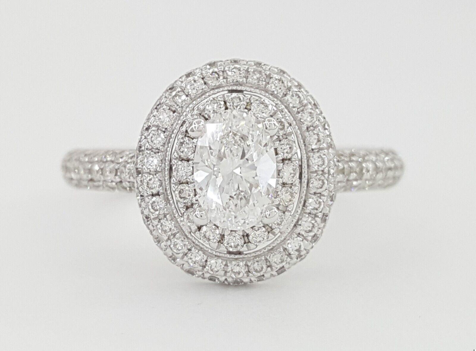 Natural Oval Diamond Double Halo Engagement Ring 14k White Gold 1.08 ct Rtl 4.5K