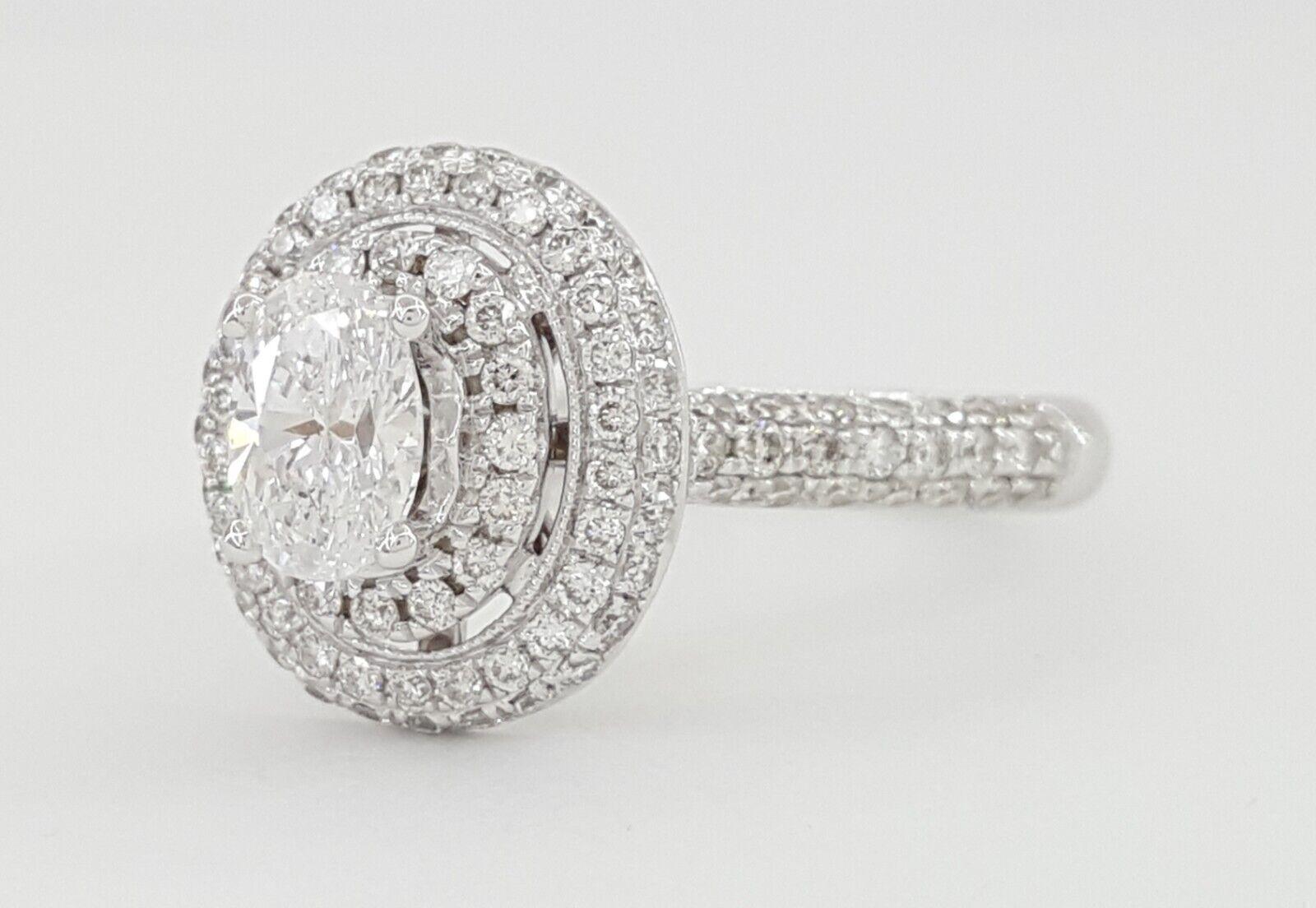 Natural Oval Diamond Double Halo Engagement Ring 14k White Gold 1.08 ct Rtl 4.5K