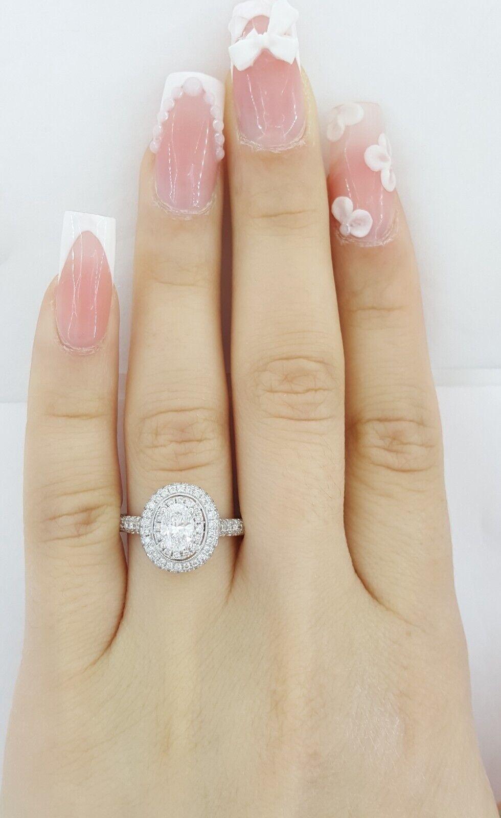 Natural Oval Diamond Double Halo Engagement Ring 14k White Gold 1.08 ct Rtl 4.5K