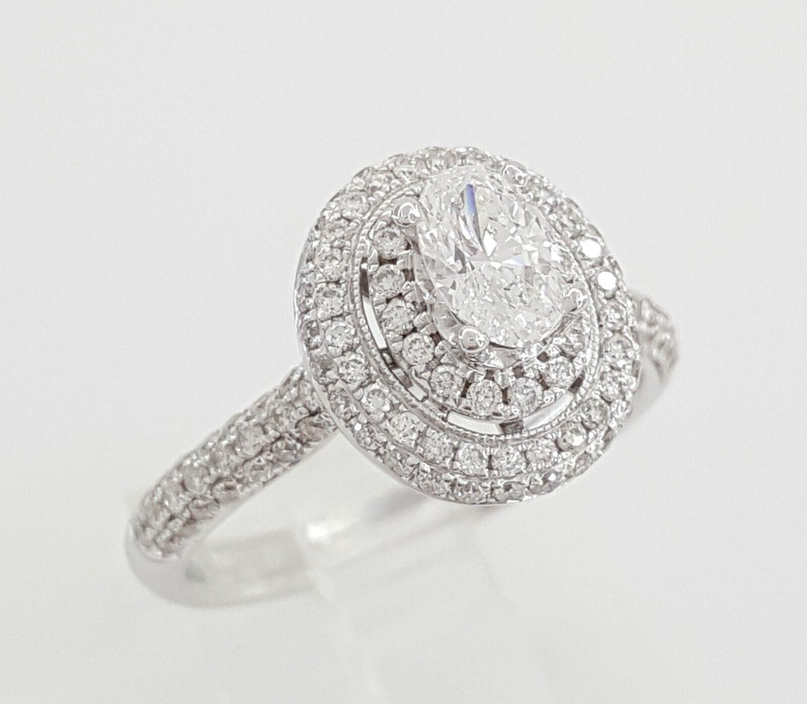 Natural Oval Diamond Double Halo Engagement Ring 14k White Gold 1.08 ct Rtl 4.5K