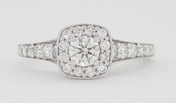 Natural Round Brilliant Diamond Halo Engagement Ring 0.84 ct 14k W Gold Rtl 4K