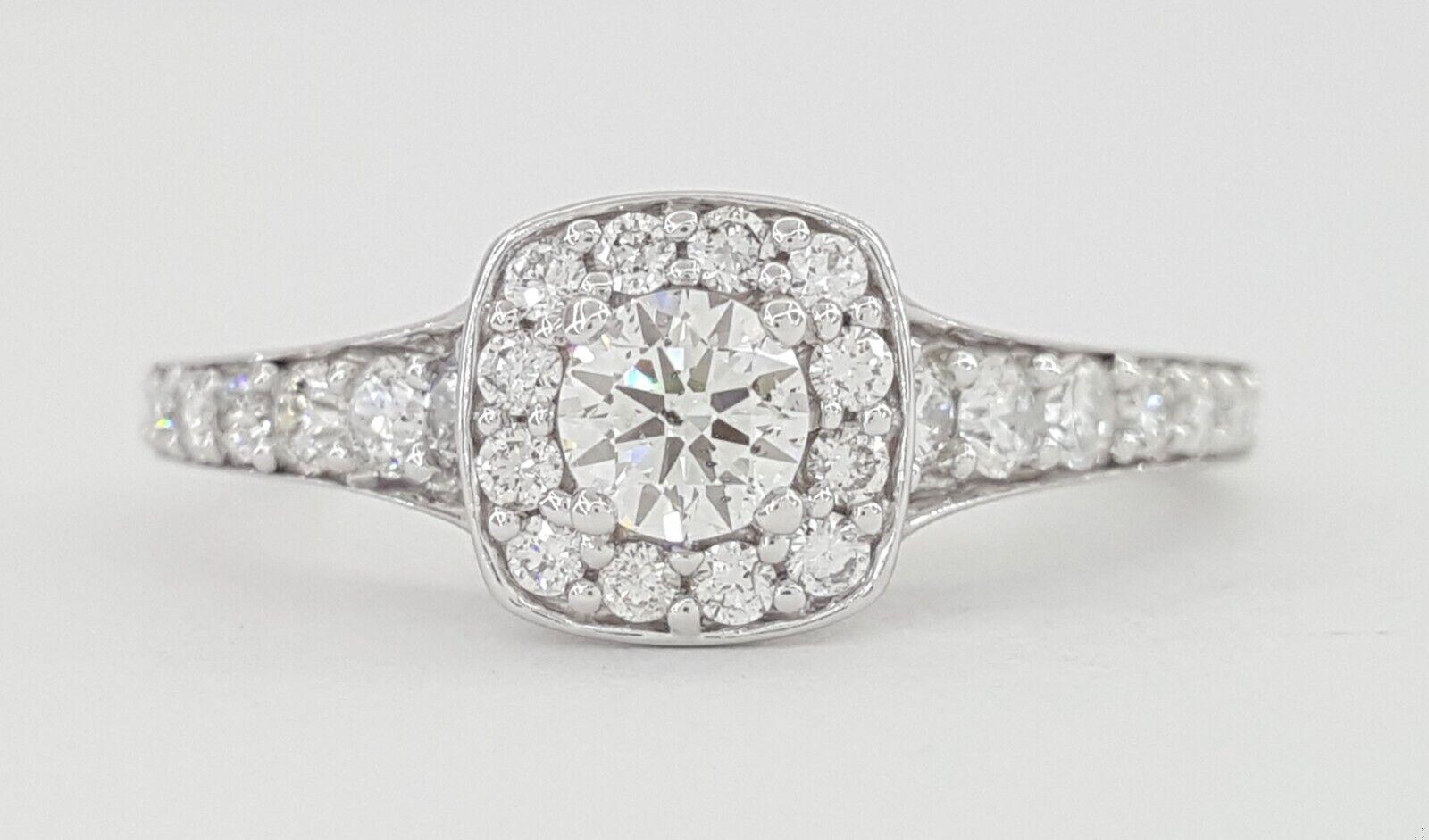 Natural Round Brilliant Diamond Halo Engagement Ring 0.84 ct 14k W Gold Rtl 4K
