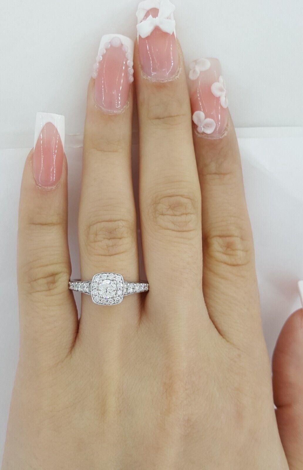 Natural Round Brilliant Diamond Halo Engagement Ring 0.84 ct 14k W Gold Rtl 4K