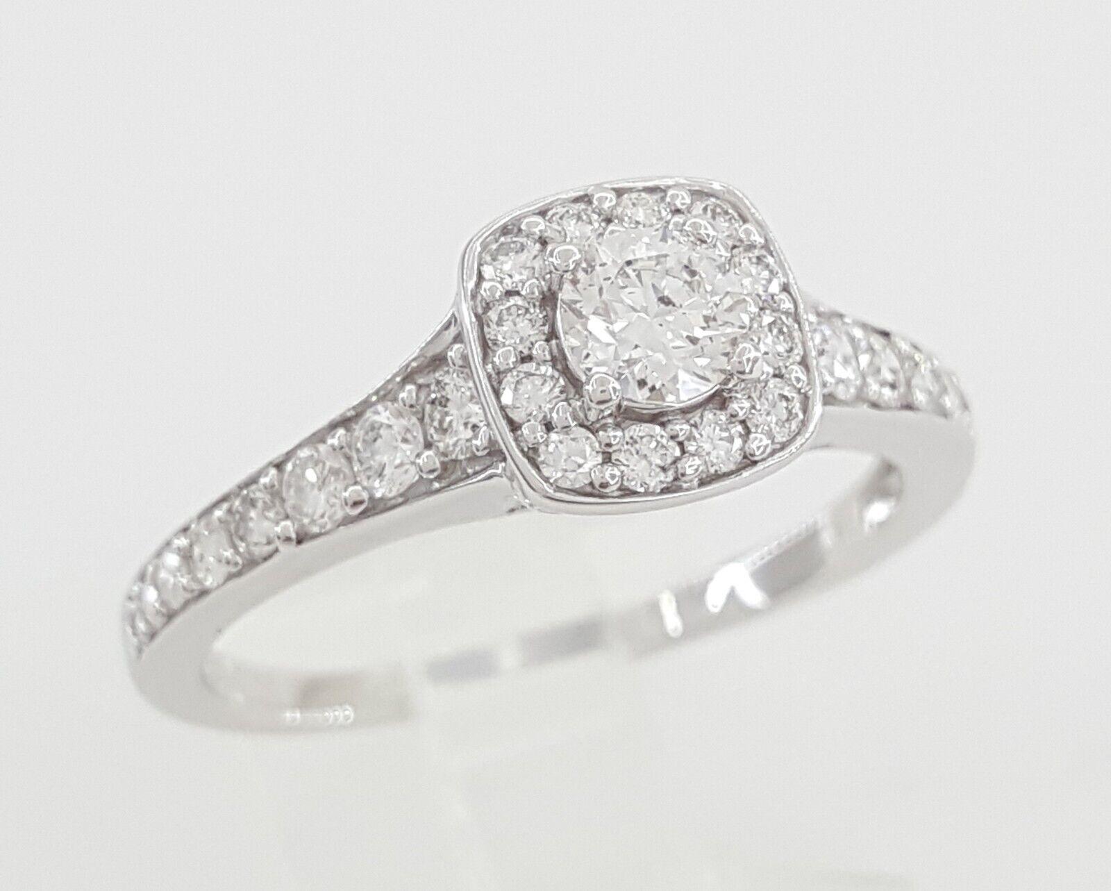 Natural Round Brilliant Diamond Halo Engagement Ring 0.84 ct 14k W Gold Rtl 4K