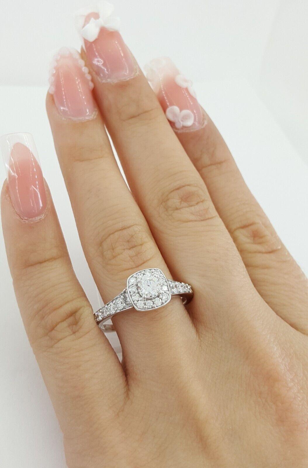 Natural Round Brilliant Diamond Halo Engagement Ring 0.84 ct 14k W Gold Rtl 4K