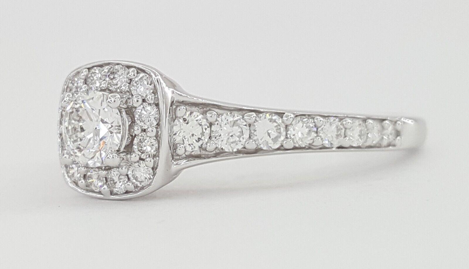 Natural Round Brilliant Diamond Halo Engagement Ring 0.84 ct 14k W Gold Rtl 4K