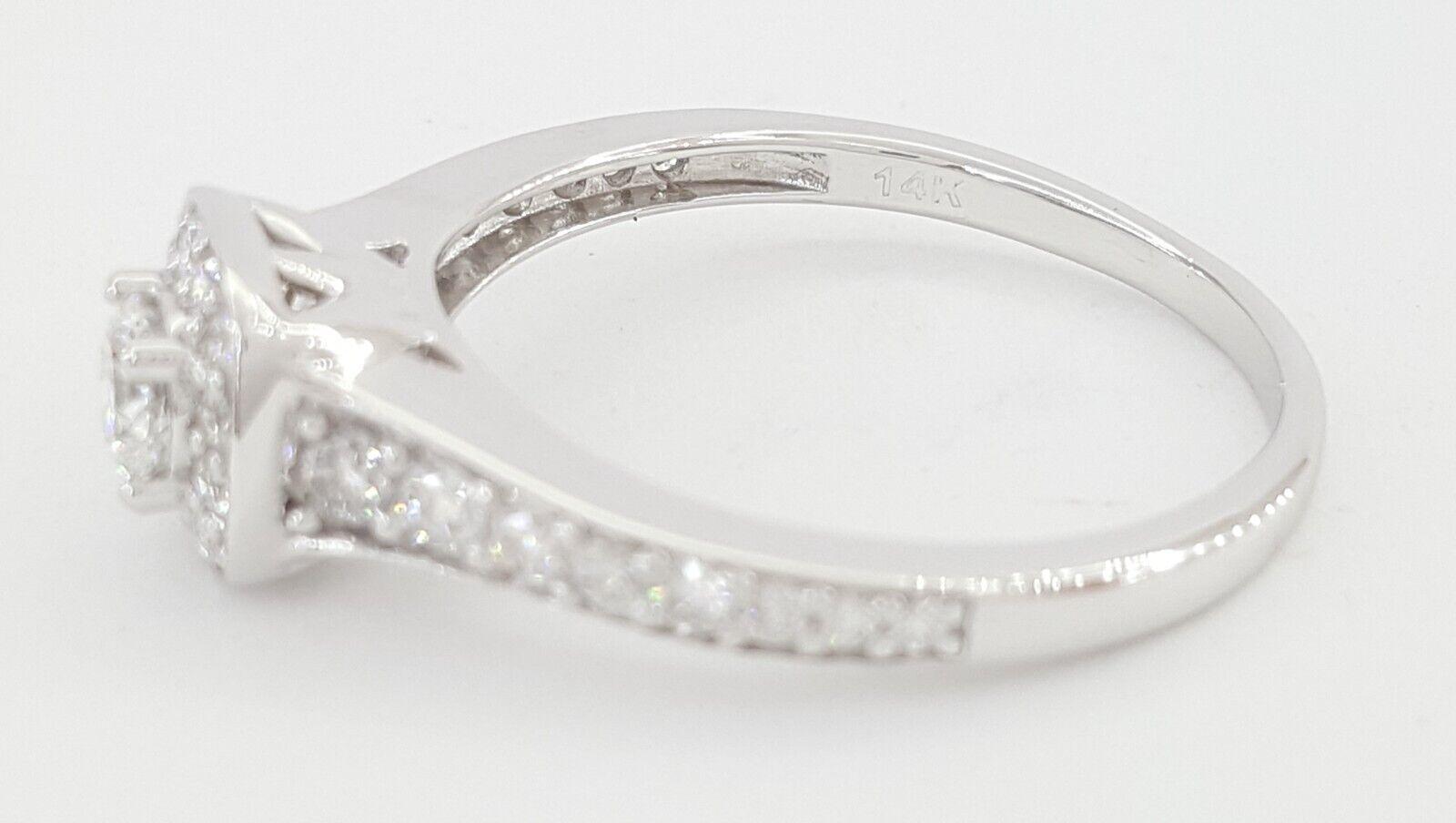 Natural Round Brilliant Diamond Halo Engagement Ring 0.84 ct 14k W Gold Rtl 4K