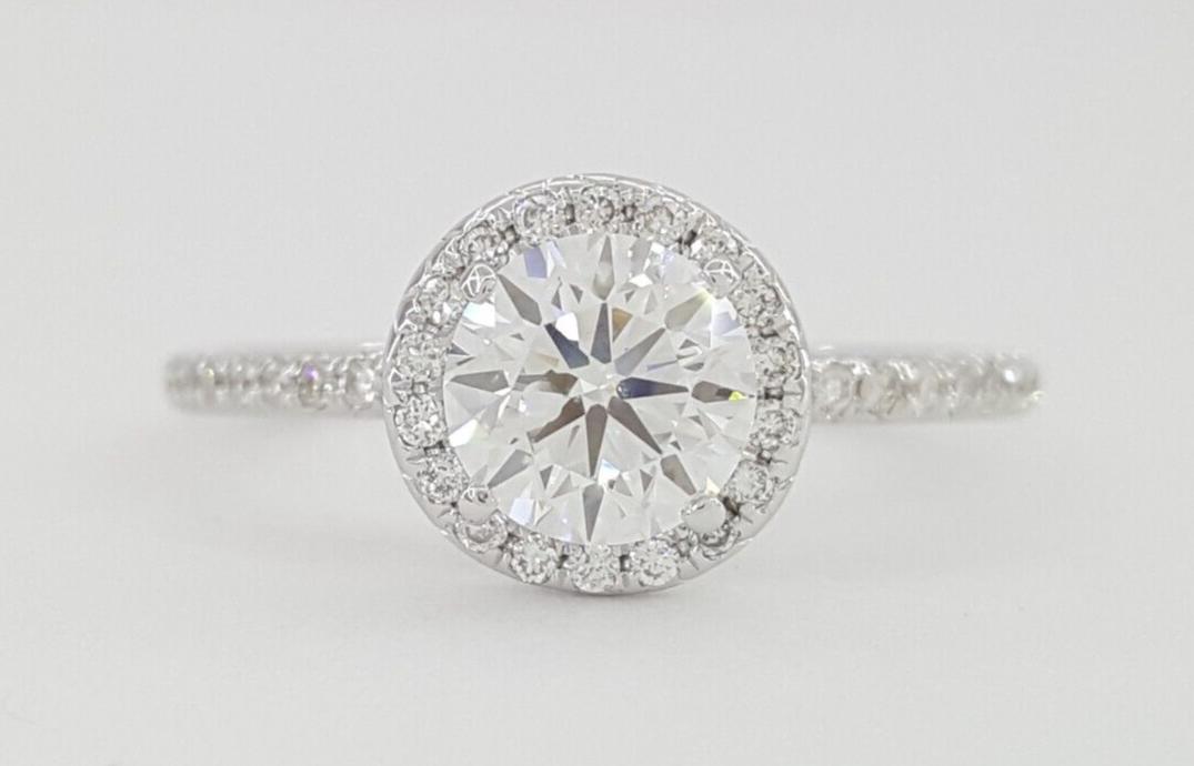 Natural Round Brilliant Diamond Halo Engagement Ring 1 ct 14k W Gold GIA Rtl 7K