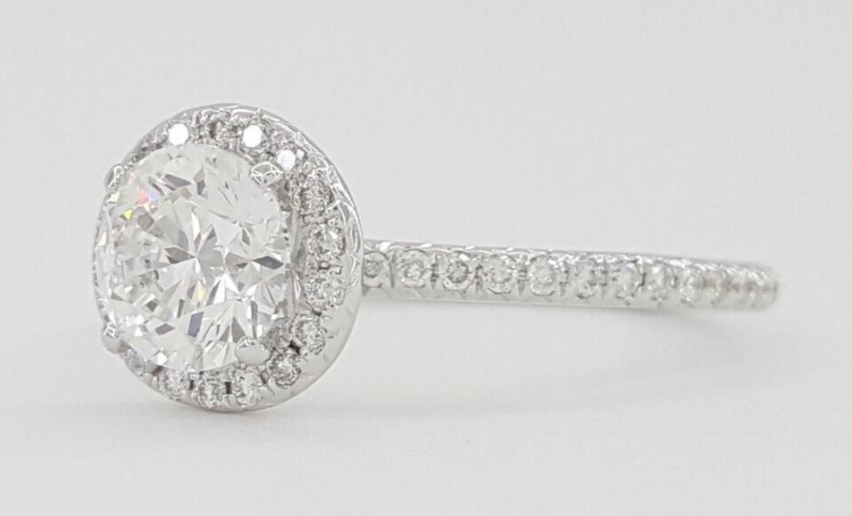 Natural Round Brilliant Diamond Halo Engagement Ring 1 ct 14k W Gold GIA Rtl 7K