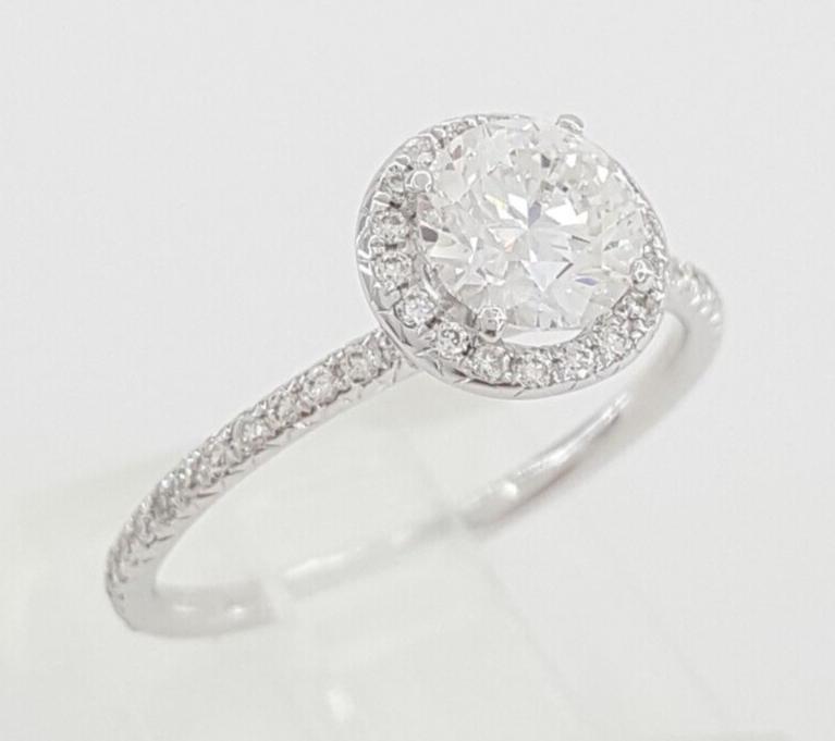Natural Round Brilliant Diamond Halo Engagement Ring 1 ct 14k W Gold GIA Rtl 7K
