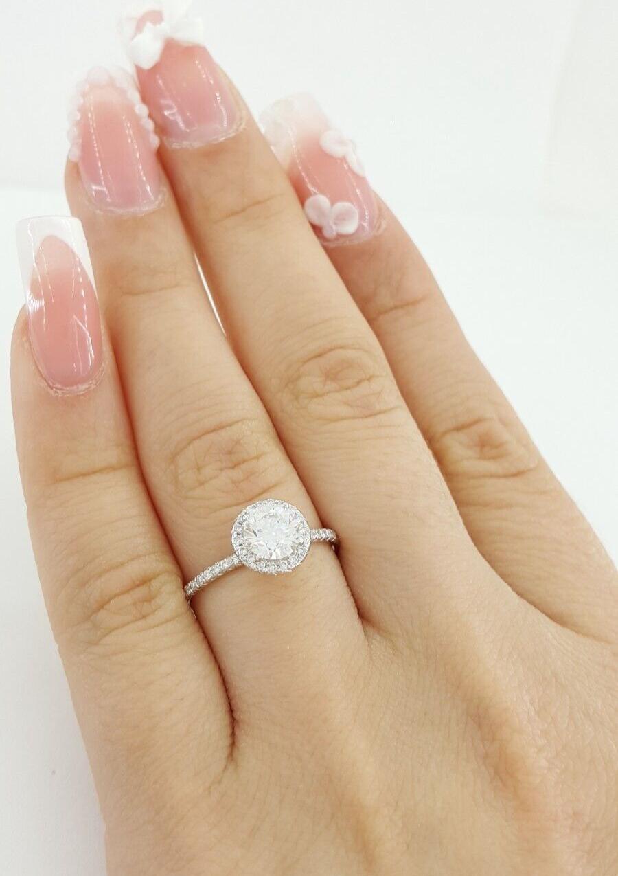 Natural Round Brilliant Diamond Halo Engagement Ring 1 ct 14k W Gold GIA Rtl 7K