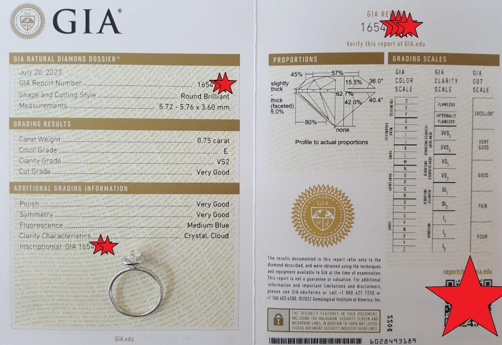 Natural Round Brilliant Diamond Halo Engagement Ring 1 ct 14k W Gold GIA Rtl 7K