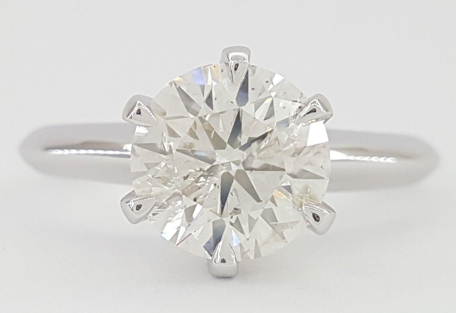 Natural Round Brilliant Diamond Platinum Solitaire Engagement Ring 2.02 ct 17K
