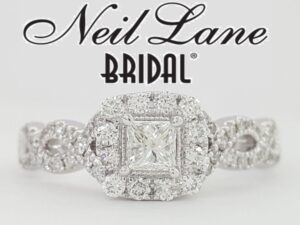 Neil Lane Princess Halo Diamond Crossover Engagement Ring 14K W Gold .65ct 2.7k