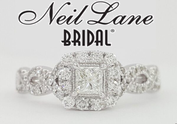 Neil Lane Princess Halo Diamond Crossover Engagement Ring 14K W Gold .65ct 2.7k